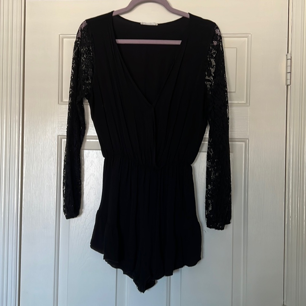 Black long sleeve lace romper